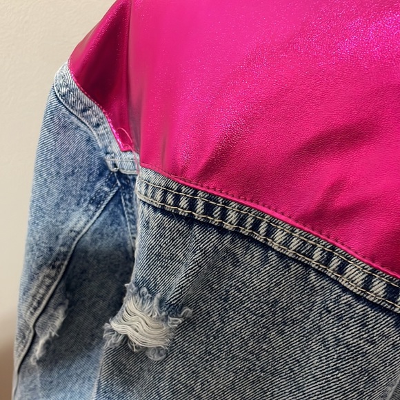 Fuchsia Pink Denim Rhinestone Jacket Size 3X - Picture 5 of 6